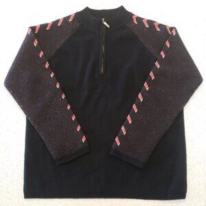 Neve Wool Ski Sweater Mens Size L Retro Black Red Colorblock 1/4 Zip Henley